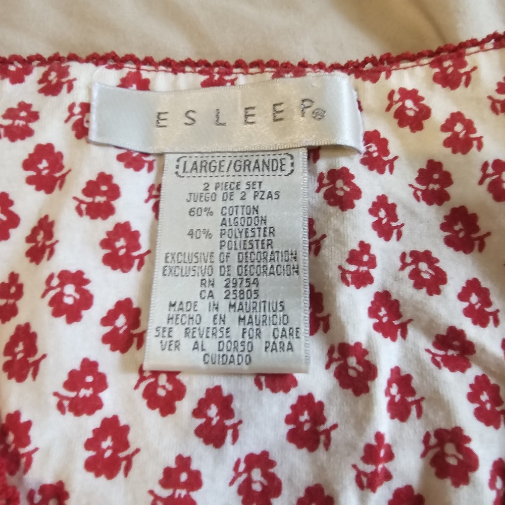Vintage 90s ESleep Pajama 2 piece Set Sleep Sz Large Red/White - Picture 3 of 6